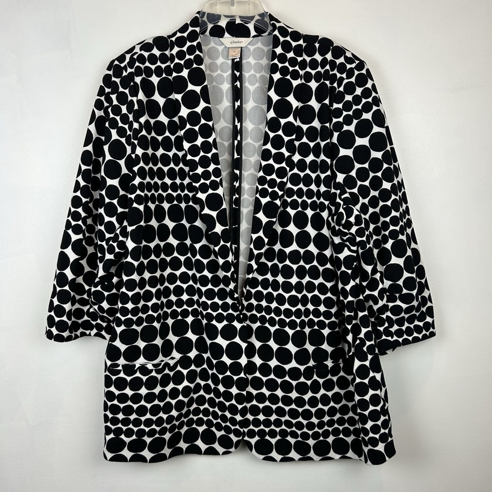 CJ Banks 3X Black White Open Front Polka Dot Jacket Office Career Mature Office